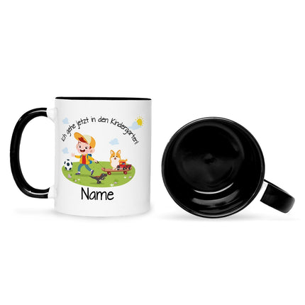 SEO. Bedruckte Tasse mit Motiv Ich gehe jetzt in den Kindergarten für Jungen & Mädchen - Junge Schwarz & Weiß Linkreich