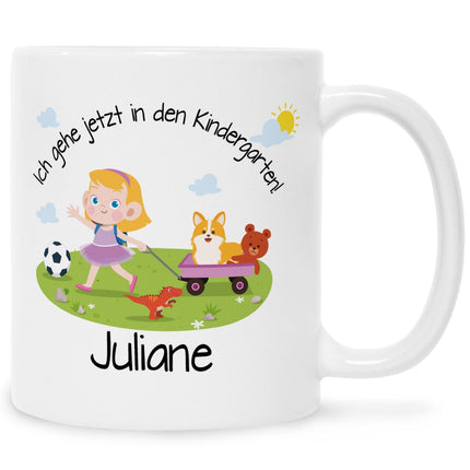 SEO. Bedruckte Tasse mit Motiv Ich gehe jetzt in den Kindergarten für Jungen & Mädchen - Mädchen Weiß Linkreich