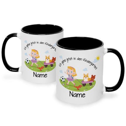 SEO. Bedruckte Tasse mit Motiv Ich gehe jetzt in den Kindergarten für Jungen & Mädchen - Mädchen Schwarz & Weiß Linkreich