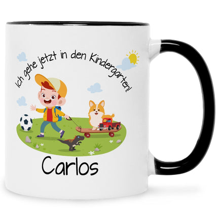 SEO. Bedruckte Tasse mit Motiv Ich gehe jetzt in den Kindergarten für Jungen & Mädchen - Junge Schwarz & Weiß Linkreich