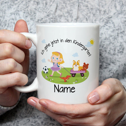 SEO. Bedruckte Tasse mit Motiv Ich gehe jetzt in den Kindergarten für Jungen & Mädchen - Mädchen Weiß Linkreich