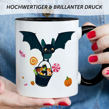 SEO. Bedruckte Tasse mit Motiv im Fledermaus Design - Schwarz & Weiß Linkreich