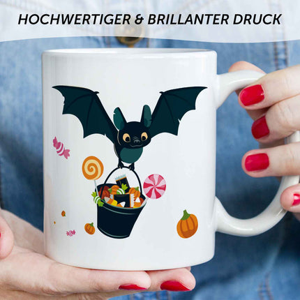 SEO. Bedruckte Tasse mit Motiv im Fledermaus Design - Schwarz & Weiß Linkreich