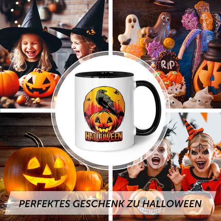 SEO. Bedruckte Tasse mit Motiv im Halloween Raben Design - Schwarz & Weiß Linkreich