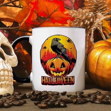 SEO. Bedruckte Tasse mit Motiv im Halloween Raben Design - Schwarz & Weiß Linkreich