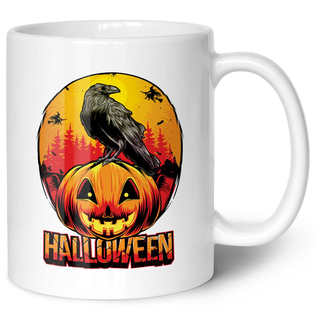 SEO. Bedruckte Tasse mit Motiv im Halloween Raben Design - Weiß Linkreich