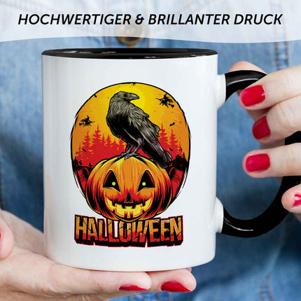 SEO. Bedruckte Tasse mit Motiv im Halloween Raben Design - Schwarz & Weiß Linkreich