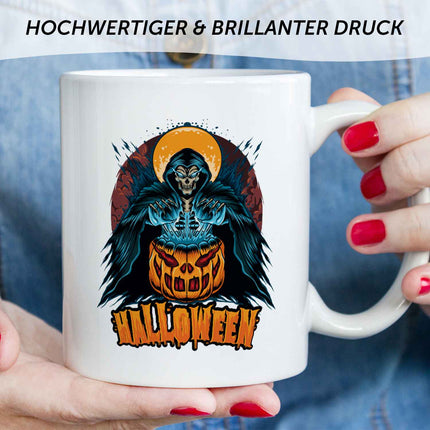 SEO. Bedruckte Tasse mit Motiv im Halloween Reaper Design - Weiß Linkreich