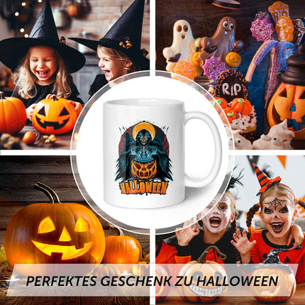 SEO. Bedruckte Tasse mit Motiv im Halloween Reaper Design - Weiß Linkreich