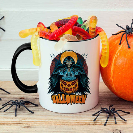 SEO. Bedruckte Tasse mit Motiv im Halloween Reaper Design - Weiß Linkreich