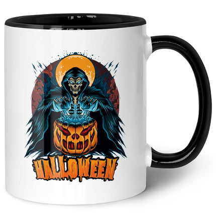SEO. Bedruckte Tasse mit Motiv im Halloween Reaper Design - Schwarz & Weiß Linkreich