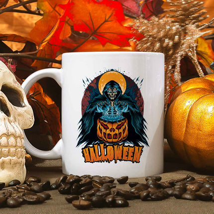 SEO. Bedruckte Tasse mit Motiv im Halloween Reaper Design - Weiß Linkreich