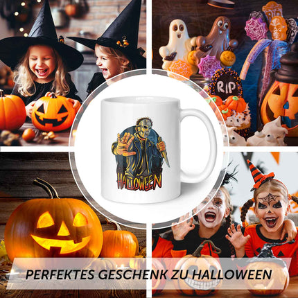 SEO. Bedruckte Tasse mit Motiv im Halloween Slasher Design - Weiß Linkreich