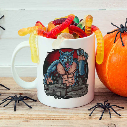 SEO. Bedruckte Tasse mit Motiv im Halloween Werwolf Design - Weiß V2 Linkreich