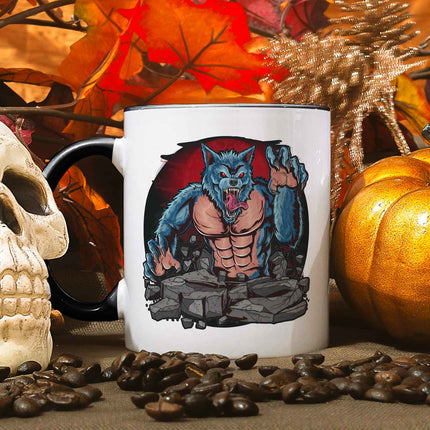 SEO. Bedruckte Tasse mit Motiv im Halloween Werwolf Design - Schwarz & Weiß V2 Linkreich