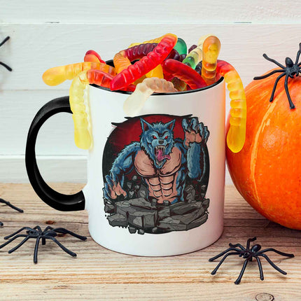SEO. Bedruckte Tasse mit Motiv im Halloween Werwolf Design - Schwarz & Weiß V2 Linkreich