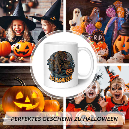 SEO. Bedruckte Tasse mit Motiv im Halloween Werwolf Design - Weiß Linkreich