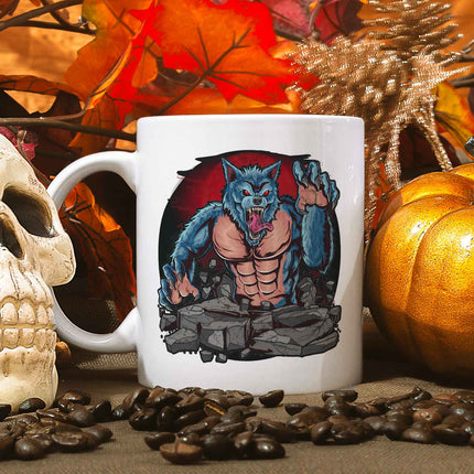 SEO. Bedruckte Tasse mit Motiv im Halloween Werwolf Design - Weiß V2 Linkreich