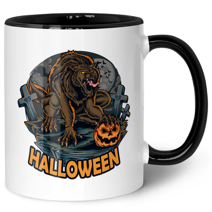 SEO. Bedruckte Tasse mit Motiv im Halloween Werwolf Design - Schwarz & Weiß Linkreich
