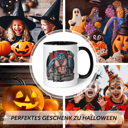 SEO. Bedruckte Tasse mit Motiv im Halloween Werwolf Design - Schwarz & Weiß V2 Linkreich