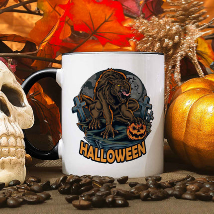 SEO. Bedruckte Tasse mit Motiv im Halloween Werwolf Design - Schwarz & Weiß Linkreich