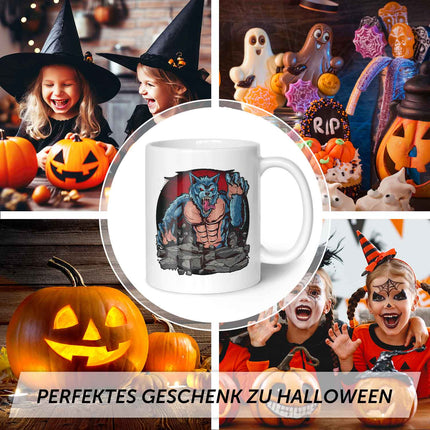 SEO. Bedruckte Tasse mit Motiv im Halloween Werwolf Design - Weiß V2 Linkreich