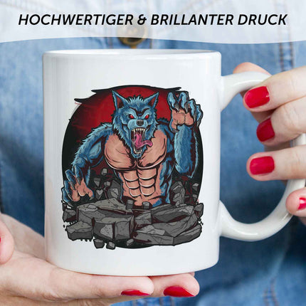 SEO. Bedruckte Tasse mit Motiv im Halloween Werwolf Design - Weiß V2 Linkreich