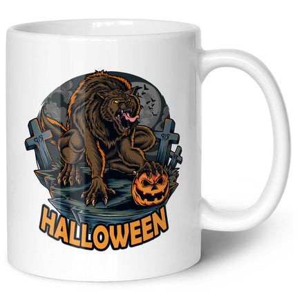 SEO. Bedruckte Tasse mit Motiv im Halloween Werwolf Design - Weiß Linkreich