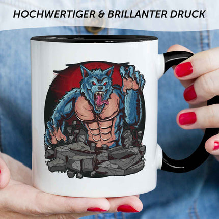 SEO. Bedruckte Tasse mit Motiv im Halloween Werwolf Design - Schwarz & Weiß V2 Linkreich
