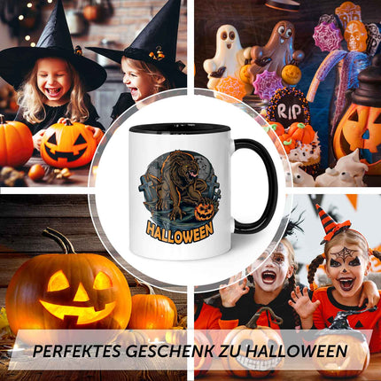 SEO. Bedruckte Tasse mit Motiv im Halloween Werwolf Design - Schwarz & Weiß Linkreich