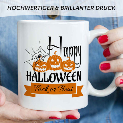 SEO. Bedruckte Tasse mit Motiv im Happy Halloween Design - Weiß V2 Linkreich