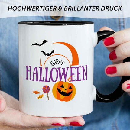 SEO. Bedruckte Tasse mit Motiv im Happy Halloween Design - Schwarz & Weiß Linkreich