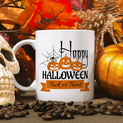 SEO. Bedruckte Tasse mit Motiv im Happy Halloween Design - Weiß V2 Linkreich