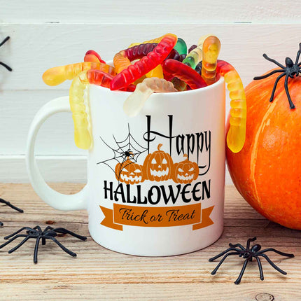 SEO. Bedruckte Tasse mit Motiv im Happy Halloween Design - Weiß V2 Linkreich