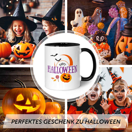 SEO. Bedruckte Tasse mit Motiv im Happy Halloween Design - Schwarz & Weiß Linkreich