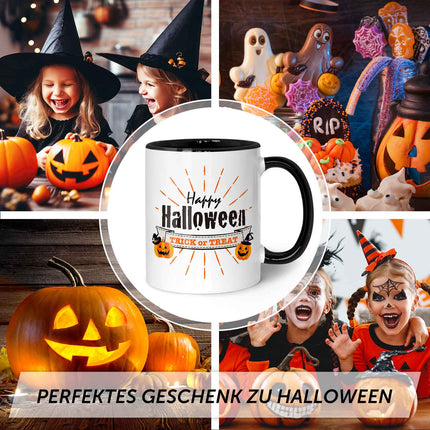 SEO. Bedruckte Tasse mit Motiv im Happy Halloween Design - Schwarz & Weiß V3 Linkreich