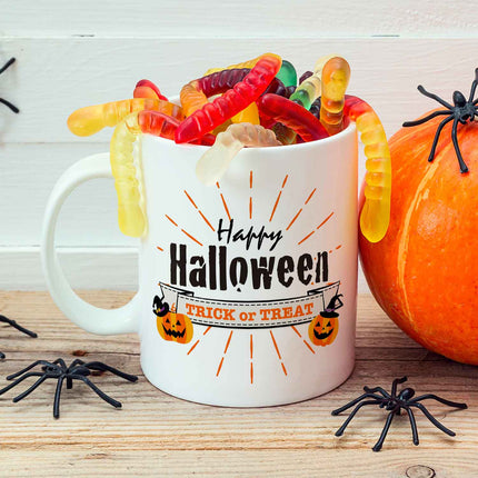 SEO. Bedruckte Tasse mit Motiv im Happy Halloween Design - Weiß V3 Linkreich