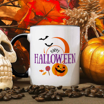 SEO. Bedruckte Tasse mit Motiv im Happy Halloween Design - Schwarz & Weiß Linkreich