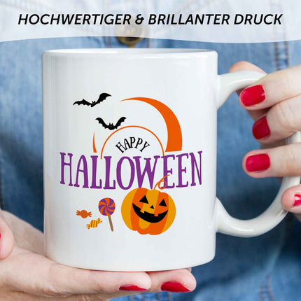 SEO. Bedruckte Tasse mit Motiv im Happy Halloween Design - Weiß Linkreich