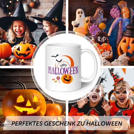 SEO. Bedruckte Tasse mit Motiv im Happy Halloween Design - Weiß Linkreich