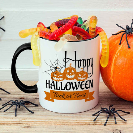 SEO. Bedruckte Tasse mit Motiv im Happy Halloween Design - Schwarz & Weiß V2 Linkreich