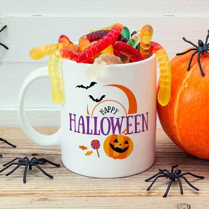 SEO. Bedruckte Tasse mit Motiv im Happy Halloween Design - Weiß Linkreich