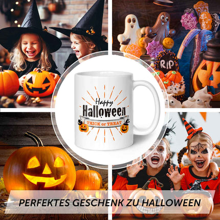 SEO. Bedruckte Tasse mit Motiv im Happy Halloween Design - Weiß V3 Linkreich
