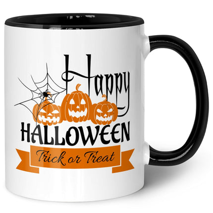 SEO. Bedruckte Tasse mit Motiv im Happy Halloween Design - Schwarz & Weiß V2 Linkreich