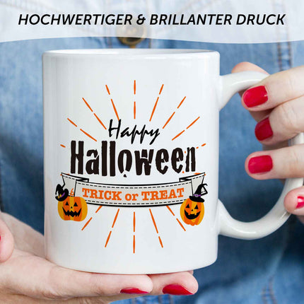 SEO. Bedruckte Tasse mit Motiv im Happy Halloween Design - Weiß V3 Linkreich