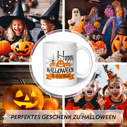 SEO. Bedruckte Tasse mit Motiv im Happy Halloween Design - Weiß V2 Linkreich