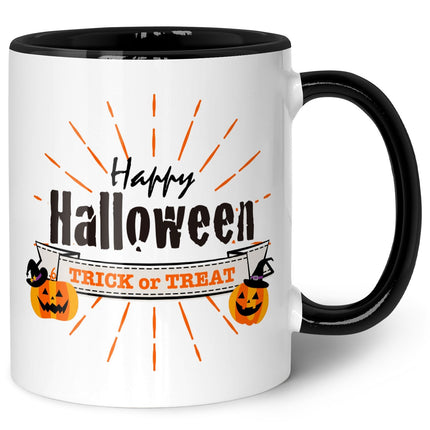 SEO. Bedruckte Tasse mit Motiv im Happy Halloween Design - Schwarz & Weiß V3 Linkreich