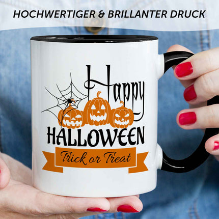 SEO. Bedruckte Tasse mit Motiv im Happy Halloween Design - Schwarz & Weiß V2 Linkreich