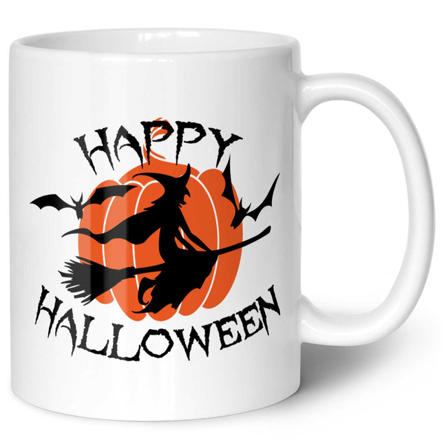 SEO. Bedruckte Tasse mit Motiv im Happy Halloween Hexen Design - Weiß Linkreich