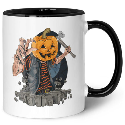 SEO. Bedruckte Tasse mit Motiv im Kürbis Zombie Design - Schwarz & Weiß Linkreich